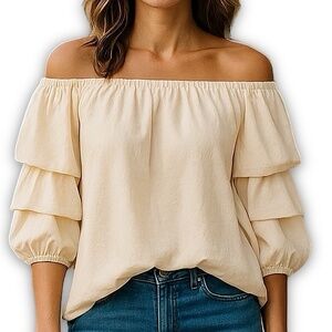 Elodie Off Shoulder Top Ruffle coquette Tiered Sleeve Large New